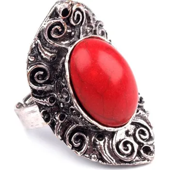 Prsten Prsten kovový - s kamenem - červená