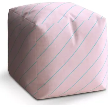 Taburet Taburet Kostka Modré pruhy na růžové: 40x40x40 cm - Sablio