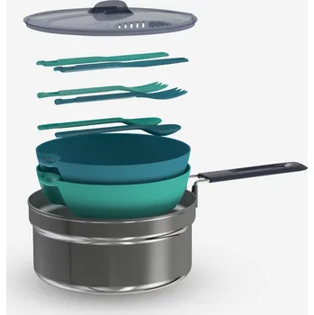 Kempingové nádobí QUECHUA NEREZOVÝ EŠUS MH 100- SADA PRO 2 OSOBY (1,6 L) MODRÁ|ZELENÁ|ŠEDÁ