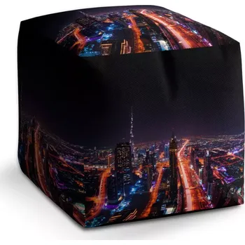 Taburet Taburet Kostka Rozsvícené město: 40x40x40 cm - Sablio