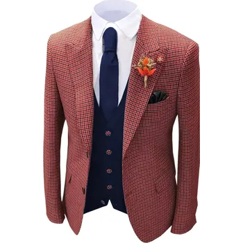 Luxusní pánské tweed sako na svatbu Barva: Červená, Velikost: 4XL