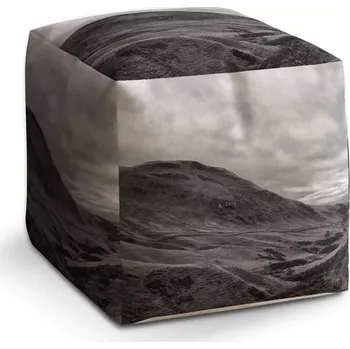 Taburet Taburet Kostka Černobílé údolí: 40x40x40 cm - Sablio