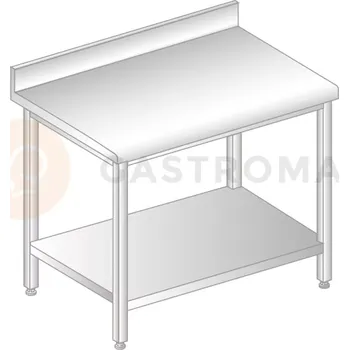 Počítačový stůl Stůl přístěnný nerezový s policí, se zadní lištou a okapovou lištou 1600x600x850 mm | DORA METAL, DM-S-3103