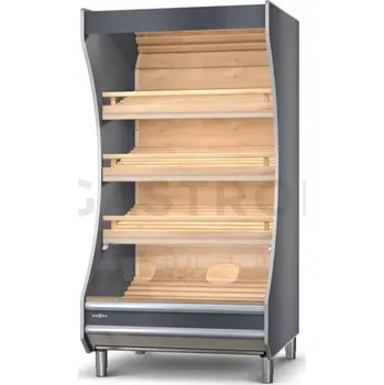 Barová židle Regál pekařský s lakovaným opláštěním, osvětlení LED, horní osvětlení, bukové police nakloněné, boky jsou z oblé desky dřevěné, 640x1000x2030 mm | RAPA, RP-B