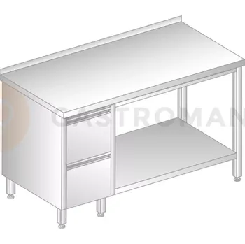 Nerezový dřez Stůl přístěnný z nerezové oceli s 2 šuplíky a poličkou 1600x600x850 mm | DORA METAL, DM-3114