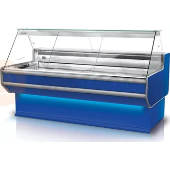 Chladicí pult s tvrzeným děleným rovným šikmým sklem, pultem z nerezové oceli a podsvíceným korpusem 2010x1070x1220 mm | RAPA, L-A2