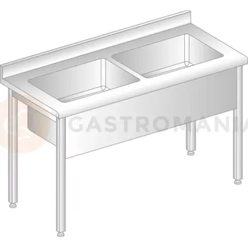 Nerezový dřez Stůl přístěnný z nerezové oceli s dvoukomorovou vanou, zadní lištou a okapovou lištou 1300x700x850 mm, výš. komory = 400 mm | DORA METAL, DM-S-3249