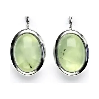 Náušnice Stříbrné náušnice, přírodní prehnit, 14 x 10 mm, NK 1454