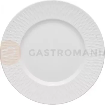 Talíř Mělký talíř z bílého porcelánu, dekorativní okraj 33 cm | DEGRENNE, Boreal Satin