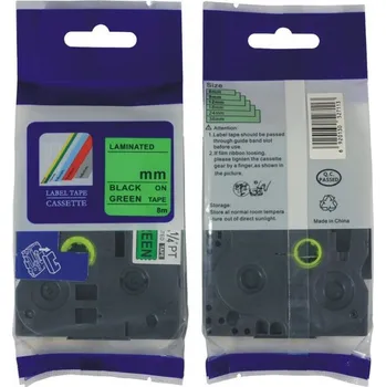 Pásek do tiskárny Kompatibilní páska s Brother HGe-751, 24mm x 8m, černý tisk / zelený podklad, vysokorychlostní