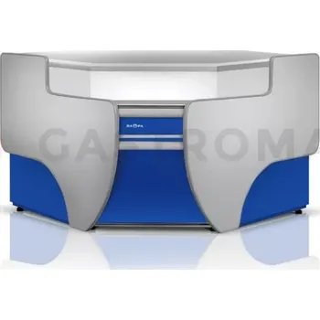 Výdejník vody Pokladní pult nechlazený, rohový, vnitřní s deskou z šedé laminované desky a osvětlením podhledů 1300x1070x910 mm | RAPA, LK-C/NW