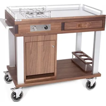 Servírovací stolek FLAMBOVACÍ SERVÍROVACÍ VOZÍK NATURE OŘECH, 1 PLYNOVÝ HOŘÁK