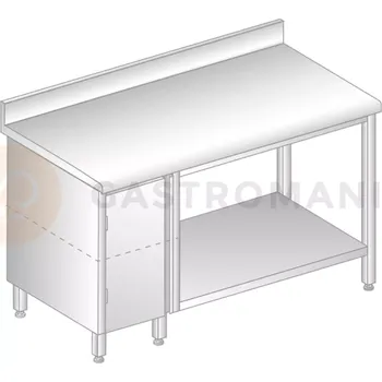 Nerezový dřez Stůl přístěnný z nerezové oceli se skříňkou, poličkou, zadní lištou a okapovou lištou 1400x700x850 mm | DORA METAL, DM-S-3113