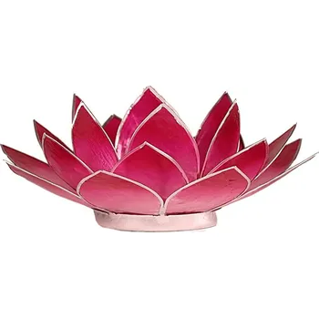 Svícen Milujeme Kameny Svícen – lotosový květ – tmavě růžový – velký - stříbrný okraj 25911