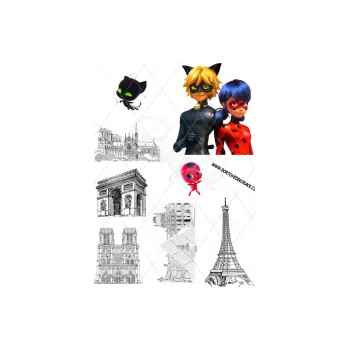 Jedlá dekorace na dort BERUŠKA a KOCOUR Paříž, VARIANTA Jedlý papír 1418