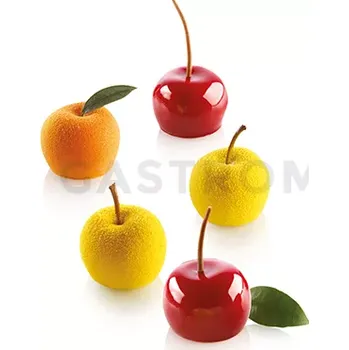 Výroba svíčky Sada forem pro přípravu chlazených dezertů - 15 ks, 30 ml, 39x30 mm - Mela, Ciliegia e Pesca 30 | SILIKOMART, 3D Fruits
