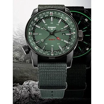 Hodinky Traser P68 Pathfinder GMT Green s pryžovým řemenem