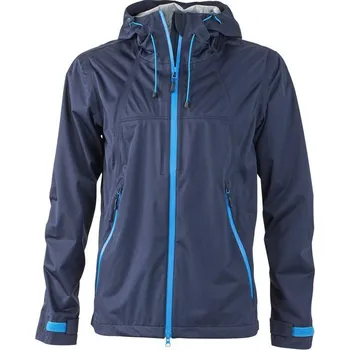 Pánská softshellová bunda James & Nicholson (Daiber) Pánská softshellová bunda s kapucí JN1098 - Tmavě modrá / kobaltová | 3XL