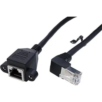 Síťový kabel DeLOCK S/FTP patchkabel prodlužovací kat. 6a, RJ45M lomený - RJ45 F do panelu, 0,5m, černý (DLK00180) - 21.98.0250