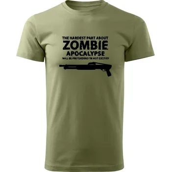 Pánská móda Tričko Zombie Apocalypse Shotgun FORT - olivová