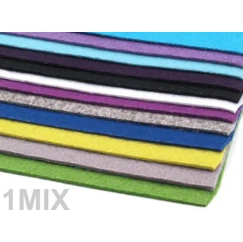 Látková dekorativní plsť / filc 20x30 cm MIX 12 KUSŮ - 1 mix