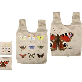 Taška skládací Motýlci, lehce sbalitelná do přiloženého pouzdra, oboustranná, s barevným potiskem 1 velkého motýla a 6-ti druhů motýlů s popisy, 41 x 4 x 59,5 cm|Esschert Design