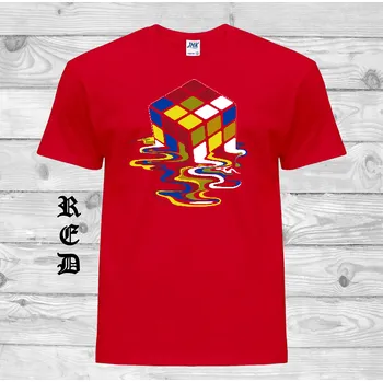 Chlapecké tričko detske-levne-bavlnene-tricko-potisk-tajici-Rubikova-kostka Barva: Red - červená, velikost: 140