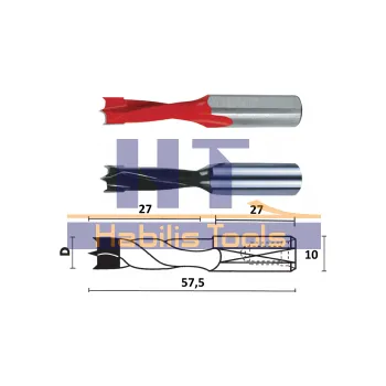 Příslušenství k vrtačce 04 Kolíkovací vrták neprůchozí se stopkou 10mm a ploškou, průměr 6mmx27x57,5L