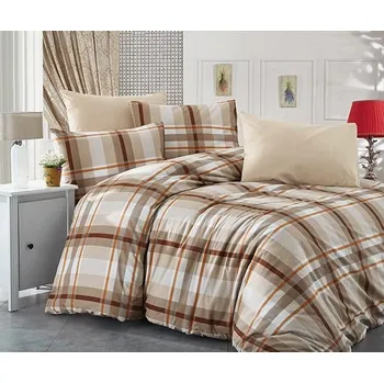 Povlečení Wooline Bavlněné povlečení na peřinu s polštářem, motiv Káro hnědé