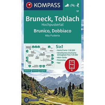 Bruneck , Toblach , Hochpustertal, Brunico , Dobbiaco , Alta Pusteria (Kompass - 57) - turistická mapa