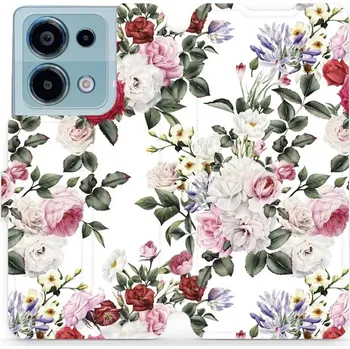 Pouzdro na mobilní telefon Flipové pouzdro Mobiwear - Xiaomi Redmi Note 13 Pro 4G / Poco M6 Pro 4G - MD01S Růže na bílé (Knížkové flip pouzdro, obal, kryt na mobil Xiaomi Redmi Note 13 Pro 4G / Poco M6 Pro 4G - MD01S Růže na bílé, materiál Umělá kůže + TPU - ochrana 360°, stojánek,