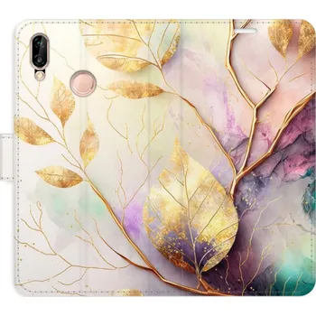 Pouzdro na mobilní telefon Flipové pouzdro iSaprio - Gold Leaves 02 - Huawei P20 Lite