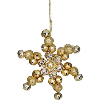 Vánoční dekorace MEADOWLAND LTD Dekorace závěsná - zlatá vločka z rolniček 11 cm, 1ks 444482