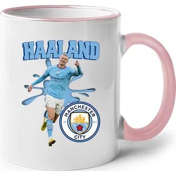 Keramický hrnek Haaland - Manchester City, Barva Růžová, Velikost 330 ml, Canvas Keramický hrnek s barevným uchem Bezvatriko.cz 2363