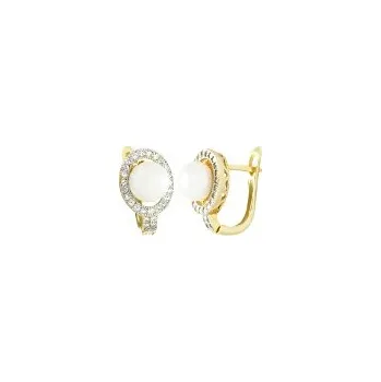 Náušnice Náušnice stříbrné zlacené Ovál střed přírodní perla obruba osázená bílými zirkony