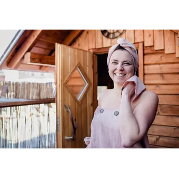 Nelly Dámská saunová sada -světle růžovou - kilt, žíňka, čelenka, gumička, turban