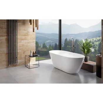 Vana BESCO - Volně stojící vana MOYA bílá matná - Barva - Bílá matná, Barva sifonu - Černá, Rozměr vany - 160 × 68 VANMOYA160B