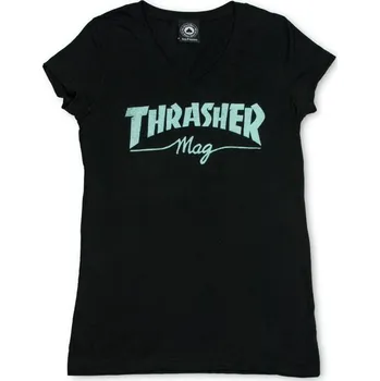 thrasher Dámské triko girls mag logo v-neck black