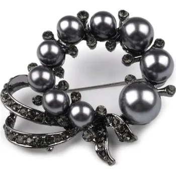 Brož Brož s voskovanými perlami věneček - šedá