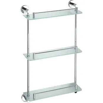 Policová skříň Sapho X-ROUND E skleněná polička trojitá s hrazdou 380x675x130mm, chrom