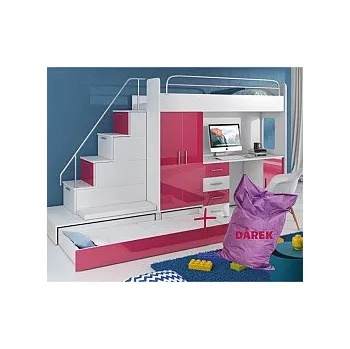 Ložnicová sestava Postele RAJ 5 dětská sestava s přistýlkou + DÁREK bílá/fialová lesk