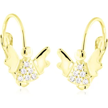 Náušnice GEMMAX Zlaté náušnice Andílci se zirkony na klapku – zlatý šperk ryzosti 585/1000 v Dárkovém balení s Certifikátem GLEYB-01119