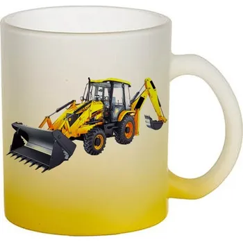 Skleněný hrnek bagr JCB 3DX (hrneček s bagrem matné sklo)