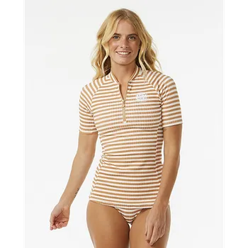 Pánská móda Lykra Rip Curl PREMIUM SURF 1/4 ZIP UPF S/S Light Brown velikost S