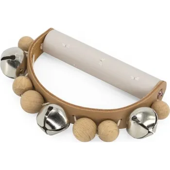 Hračka pro kojence Label Label Dřevěné chrastítko s rolničkami - Nougat