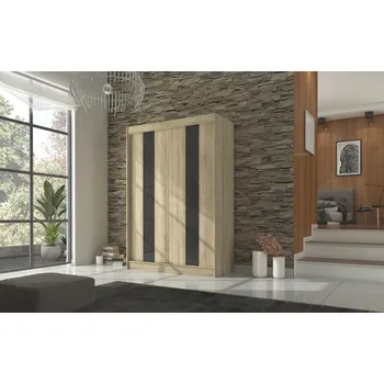 Šatní skříň Šatní skříň s posuvnými dveřmi Karen - 150 cm Barva: dub Sonoma + Černý Lacobel