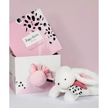 plyšák Doudou Dárková sada - Plyšový králíček s růžovou bambulkou 25 cm