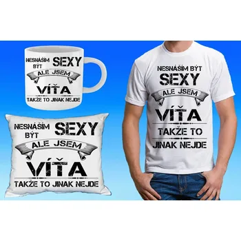 Pánské tričko VÍŤA dárkový set se jménem 152 (tričko, polštářek a hrneček se jménem )