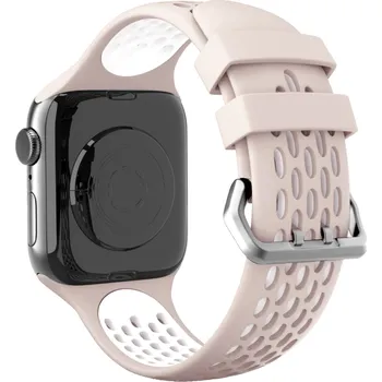 Příslušenství k chytrým hodinkám Perforovaný řemínek s dvojitým zapínáním pro Apple Watch 38/40/41/42(S10)mm Barevná varianta: Béžovo-bílý