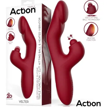Vibrátor Action Velter Triple Function G-Spot Rabbit Vibrator with Clit Hitting Ball & Heating Function Bordo